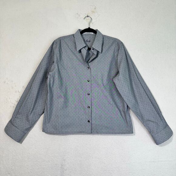 Foxcroft Tops - Foxcroft Silver Grey Button-Up Collared Boxy Shirt Polka Dots Pattern Size 12
